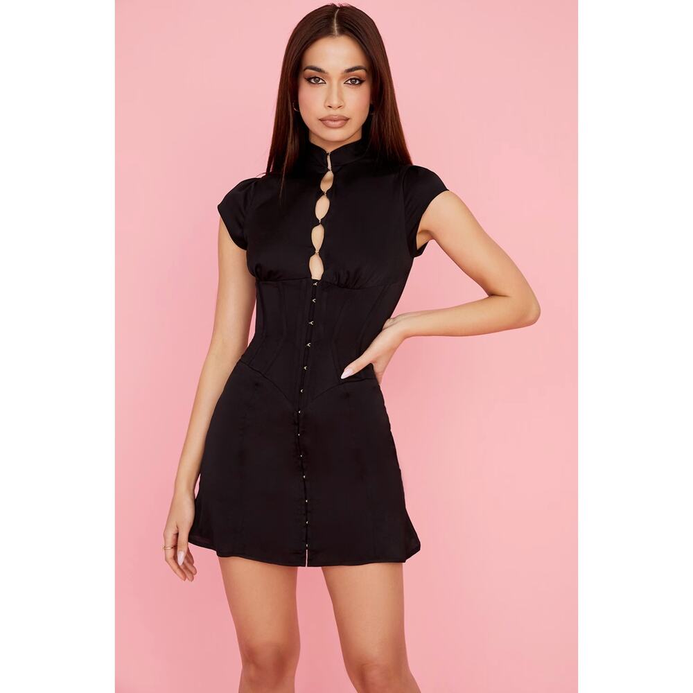 House of CB Black Carmina Corset Asian Style Mini Dress Size Small